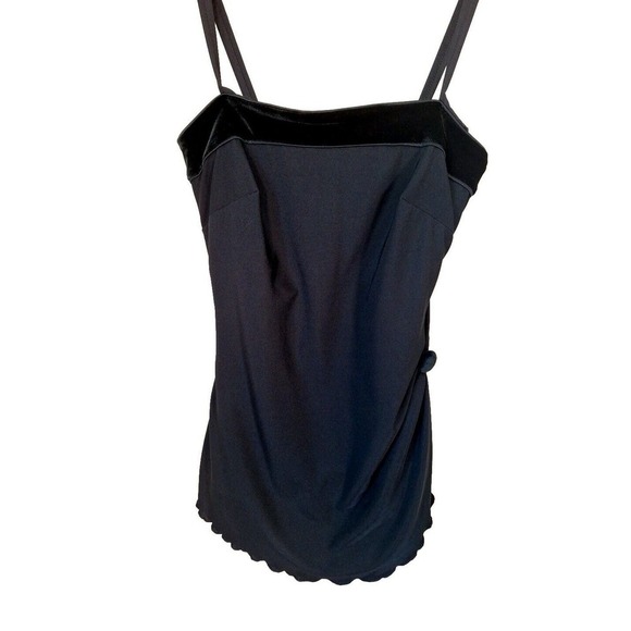 Vintage Roxanne Black Velvet Trim One Piece Skirted Bathing Suit Women Size S/M - Picture 2 of 9